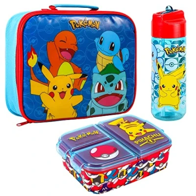 Imagen de Pokémon Kids juego de lonchera para niños, bolsa almuerzo aislada, multicompartimento y botella agua 540 ml, comida el viaje escolar, sin BPA