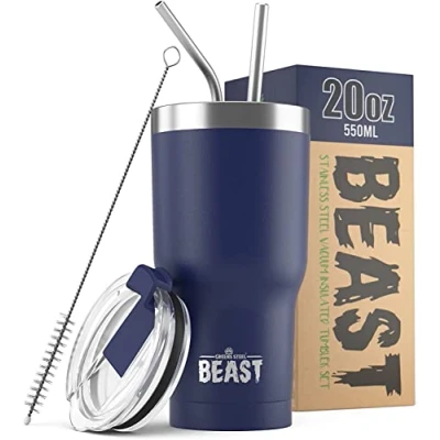 Imagen de Greens Steel BEAST Termo Café para Llevar 550ml I Negro Mate Taza Térmica de Acero Inoxidable Reusable Viajera Doble Pared al Vacío 2 Pajitas y Cepillo Limpieza
