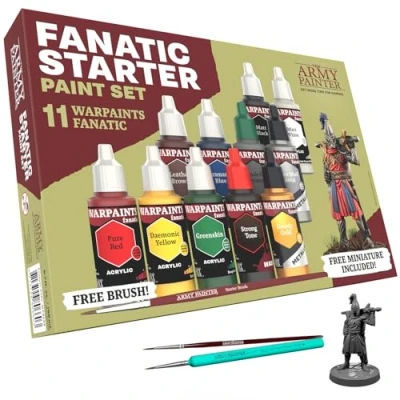 Imagen de The Army Painter, Warpaints Fanatic Starter Set Combo, 11 x 18 ml Pinturas Acrilicas, incl. 2 metálicos, 1 Wash, Imprimación, Pinceles y Miniatures Pintura Miniatura para Warhammer Figuras