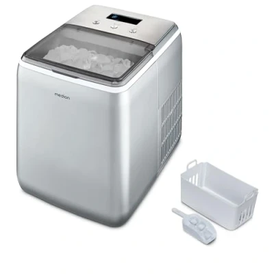 Imagen de MEDION Fabricador de cubitos hielo (tamaño pequeño y grande, depósito agua 2,6 litros, tiempo producción corto aprox. 10 minutos, cristalinos, autolimpiante