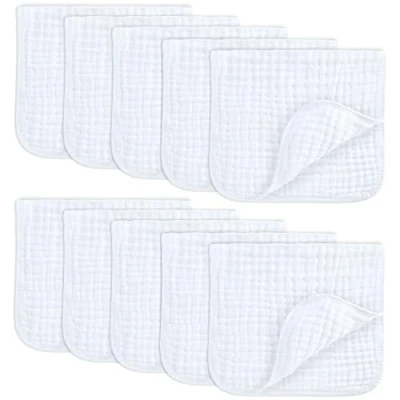 Imagen de Comfy Cubs Paquete de 10 paños muselina grandes, 100 % algodón, 6 capas extraabsorbentes y suaves, 50,8 x 25,4 cm, color blanco