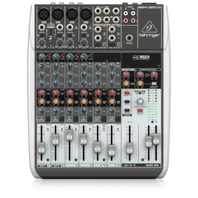 Imagen de Mezclador Behringer XENYX Q1204USB Premium de 12 entradas y 2/2 buses con preamplificadores micrófono compresores XENYX, opción inalámbrica e interfaz audio/USB