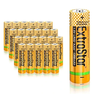 Imagen de EXTRASTAR Batería de Alcalinas AAA LR03 1,5 Voltios, 1300mAh No7 Pilas, Gama Performance, No Se Puede Cobrar, 24Pcs