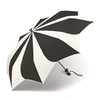 Imagen de Pierre Cardin Paraguas de bolsillo automático con diseño girasol, color blanco y negro, blanco/negro