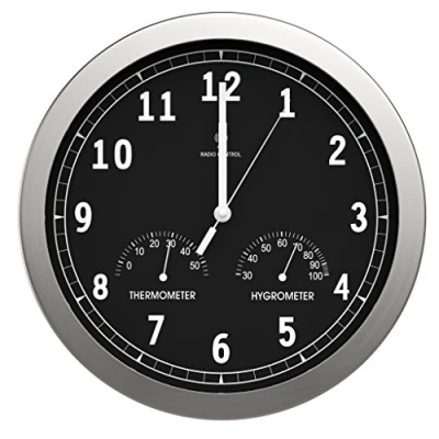 Imagen de bonVIVO Reloj de Pared Digital Clock Radiocontrolado Silencioso Decorativo con Termometro y Higrometro para Cocina, Salon, Dormitorio Oficina