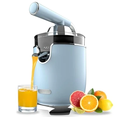 Imagen de Cecotec Exprimidor Eléctrico de Brazo Naranjas y Cítricos Xqueeze RetroJuice 1000 Blue. 1000W, Filtro Acero Inox, 2 Conos Desmontables Diferente Tamaño, Palanca Sistema Antigoteo
