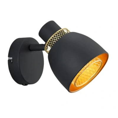 Imagen de Reality Aplique de pared Punch R80811032, metal negro mate/dorado, sin 1 x E14