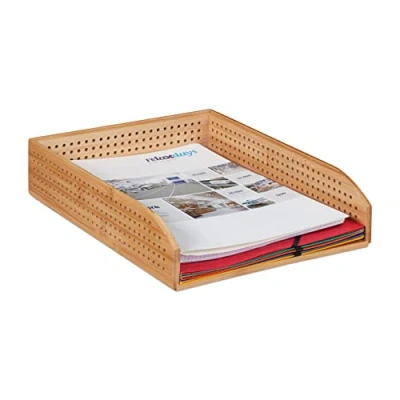 Imagen de Relaxdays Bandeja para cartas, Perforada, A4, 7 x 25 33 cm, Marrón