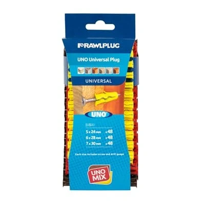 Imagen de Rawlplug Uno Juego de Tapones pared universales 6, 7, 8 mm, para placas yeso, mampostería, ladrillo, hormigón macizos antirotación, 144 unidades