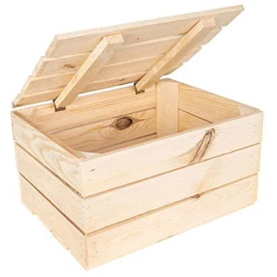 Imagen de Creative DECO Caja de Madera con Tapa Grande 40 x 30 22 cm Cofre Baúl Natural Almacenamiento Vintage Retro Almacenar Regalo Decoración Bricolaje