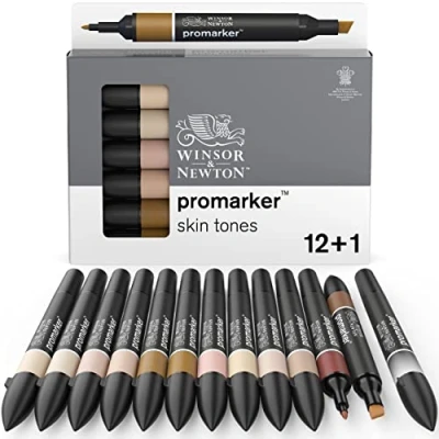 Imagen de Winsor &amp; Newton Promarker Set 12 + 1 tonos piel, rotuladores de base alcohol piel blender (mezclador)