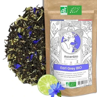 Imagen de Ascenbio Té negro Earl Grey natural orgánico 180 g a granel preparado y envasado en Francia embalaje biodegradable