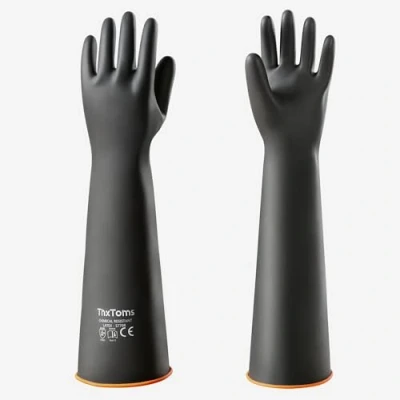 Imagen de ThxToms Guantes de Goma Resistentes a Productos Químicos, Látex Duraderos, ácidos Fuertes, Lejías y Aceite, Negro, 22&quot;