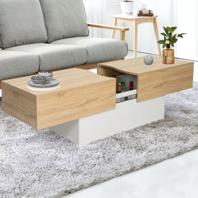 Imagen de IDMarket Mesa de centro corredera rectangular Marta madera blanca e imitación haya