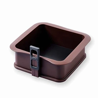 Imagen de Lacor 66779 Molde Cuadrado Desmontable fabricado en 100% Silicona Alimentaria Antiadherente con Base de cristal, Cierre Seguro, Ideal para Pasteles y Tartas, Marrón, 18x7 cm