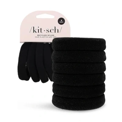 Imagen de Kitsch Elástico de nylon reciclado para el cabello, corbatas accesorios, cola caballo, juego 6 piezas (negro)