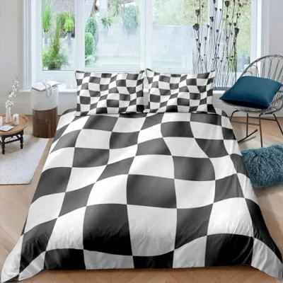 Imagen de Funda Nordica Cama 150 Adultos ajedrez Ropa de 110gsm Microfibra con Cierre Cremallera, Transpirable Fundas Nordicas 240x220 cm + 2 Almohada 50x80
