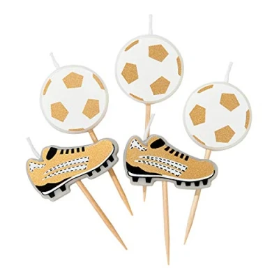 Imagen de Talking Tables Juego de 5 velas con forma fiesta fútbol, color blanco y dorado