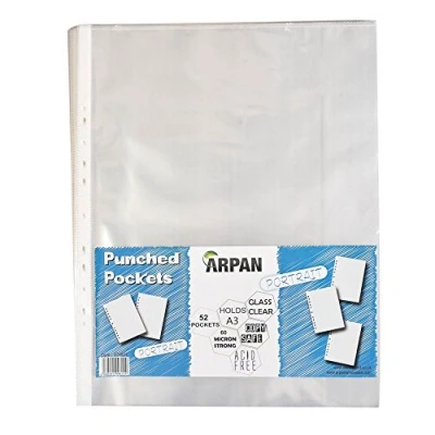 Imagen de Arpan Carpetas de plástico transparente (A3), para oficinas, profesionales, escolares, niños, verticales, bolsillos resistente, fundas cartera, acabado transparente, 52 unidades)