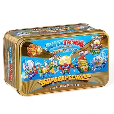 Imagen de SUPERTHINGS Lata Gold Serie Power Machines Contiene Las Figuras Especiales, el ultrararo (Doctor Volt), 2 líderes Dorados, 6 capitanes Plateados y vehículos PowerJets
