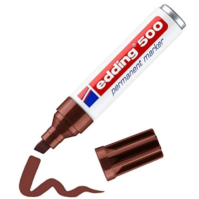 Imagen de edding 500 marcador permanente marrón 1 rotulador punta biselada 2 7 mm resistente al agua, de secado rápido, rotuladores indelebles para cartón, plástico, madera, metal, vidrio