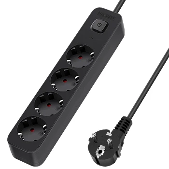 Imagen de Aigostar Regleta Enchufes, Alargador Enchufe de 4 Enchufes con Interruptor, Cable 5 Metros, Negro