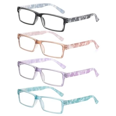 Imagen de JM 4 pares de lentes lectura moda para mujeres Lectores diseño patrones bisagra primavera Gafas ojos, anteojos rectangulares +1.0