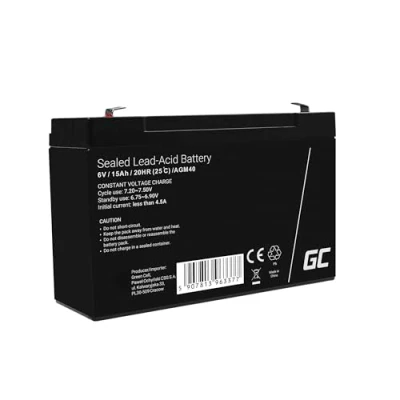 Imagen de Batería de Plomo AGM 6 V 15 Ah Green Cell para SAI Sealed Lead Acid VRLA Resistente a ciclos, Sistema Alarma Juguete Caja pesquera Linterna