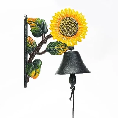 Imagen de Sungmor Campana de Pared Hierro Fundido Resistente, Decorativa Pintada a Mano con Girasol, para Colgar en la Pared, Interiores y Exteriores, decoración jardín hogar