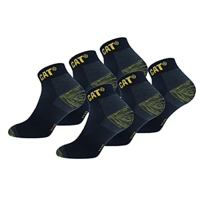 Imagen de Caterpillar 6 Pares Calcetines Hasta el Tobillo de Trabajo, Plantilla Esponja Algodón, Doble Refuerzo en la Puntera y Talón (Azul, 43 46)