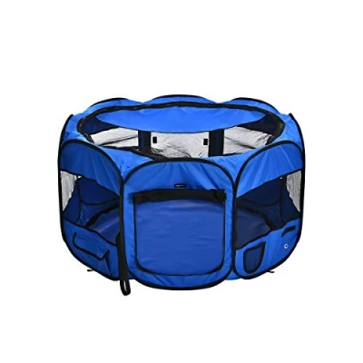 Imagen de Amazon Basics Octogonal Corral para mascotas suave y transportable, 114 cm, Azul