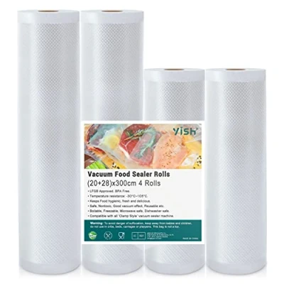 Imagen de YISH Bolsas Vacio alimentos: Para Envasar al Vacio, Rollos Envasadora Película de Vacío 4 20/28x300 CM Todos Los Selladores Sous Vide y