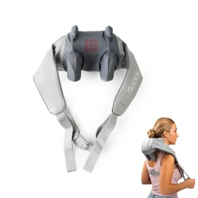 Imagen de InnovaGoods® Masajeador cervical y Espalda 6D, Movimiento bidireccional, 3 velocidades, Modos, Función calor Hasta 24,5 ºC, Espalda, cuello, Hombros, brazos