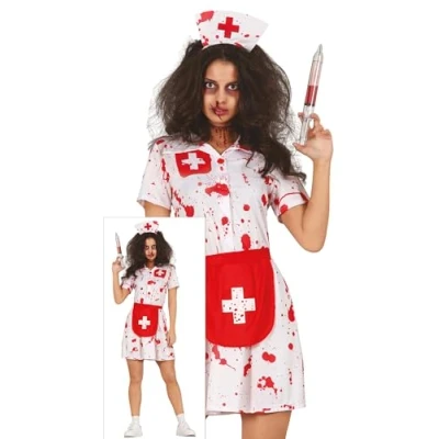 Imagen de FIESTAS GUIRCA Disfraz de Enfermera Zombi Uniforme Blanco Sangrienta Halloween Mujer Talla 38 40 M
