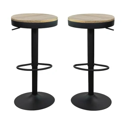 Imagen de Vaukura Taburete Alto Regulable con Asiento de Madera Timber para Cocina/Bar (Negro) (Pack 2)