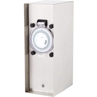 Imagen de BOLD Orio 19066 Toma de Corriente Acero Inoxidable para el jardín (Columna Corriente) Enchufe 2 vías con Temporizador Exterior IP44 hasta 3680 vatios Angular)