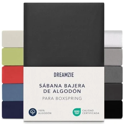 Imagen de Dreamzie Sabanas 90x200 cm 100x200 cm, Sabana Bajera para Colchones de hasta 37 Altura, 100% Algodon 150 g/m² Gris Oscuro Certificada sin Productos Químicos (Oeko Tex)
