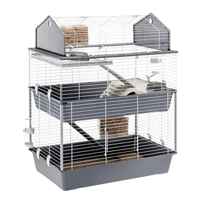 Imagen de Ferplast Jaula Conejos Barn 100 Double Hábitat Interactivo en 3 Niveles, Techo Abrible Puerta y Escalera Accesorios Incluidos, Fácil Limpieza Eco Sostenible 95 x 57 h 121 cm