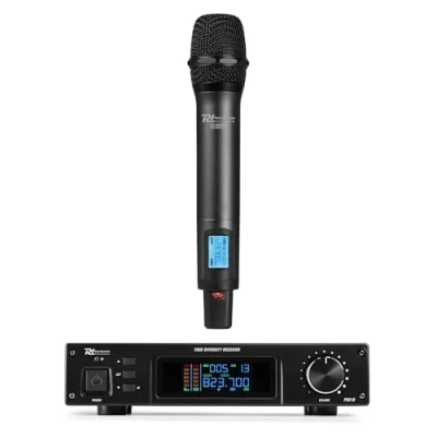 Imagen de Power Dynamics PD210 Sistema de micrófono Mano inalámbrico UHF True Diversity, 160 Canales, Montaje Rack, Pantalla LCD, Salida XLR, sin interferencias, para presentaciones, discursos y Eventos.