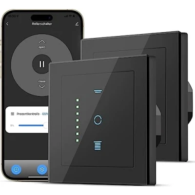 Imagen de CURRYSMARTER Interruptor de persiana wifi, 6.ª generación, con led controlable, temporizador inteligente, requiere conductor neutro, compatible Echo Alexa/Google, 2 unidades, color negro