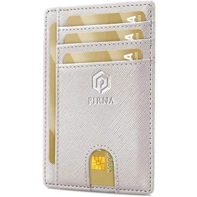 Imagen de PIRNA Carteras para Hombre Pequeñas con Bloqueo RFID Cartera Tarjetero y Mujer Caja de Regalo Tarjeteros Tarjetas Credito Blanco