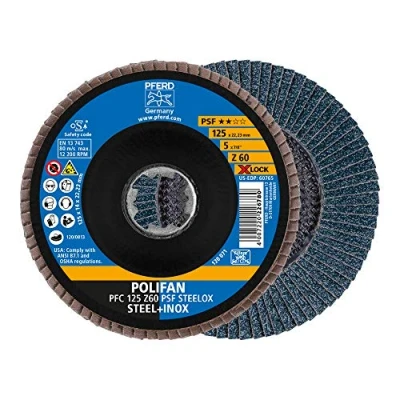 Imagen de PFERD Disco de láminas Polifan, 10 unidades, 125 mm, Z60, X Lock (22,23 mm), PSF STEELOX, 67666126 para una alta economía gracias al mecanizado agresivo con buena vida útil