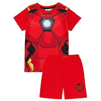 Imagen de Marvel Iron Man Conjunto de Pijama para Niño Camiseta y pantalón Corto Potente diseño Traje Rojo Mercancía Oficial pequeños superhéroes