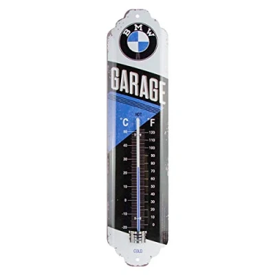 Imagen de Nostalgic Art Termómetro analógico BMW Garage Regalo para los Aficionados a Accesorios de Coches, Metal, Diseño Vintage, 6,5 x 28 cm