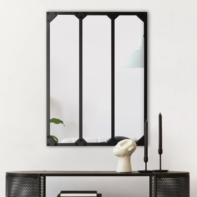 Imagen de IDMarket Espejo de cristal con 3 bandas vertical diseño industrial 60 x 80 cm