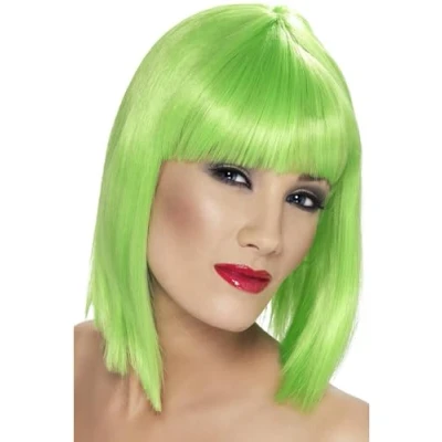 Imagen de Smiffys Peluca glamurosa, verde neón, corta, despuntada con flequillo