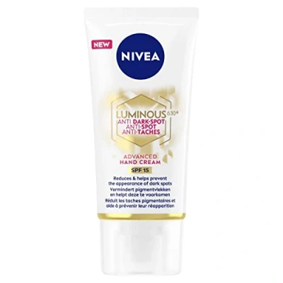 Imagen de NIVEA LUMINOUS 630 crema de manos antimanchas oscuras avanzada (50 ml), para la piel enriquecida con ácido hialurónico, nutritiva una luminosa