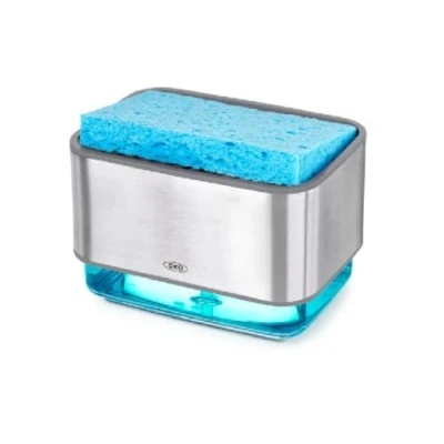 Imagen de OXO Good Grips Soporte para Esponja dispensadora de jabón, Acero Inoxidable, Talla única Transparente
