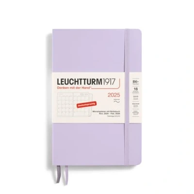 Imagen de LEUCHTTURM1917 370608 Planificador mensual y cuaderno 2025, Paperback B6+ tapa blanda, 16 meses, 80 g, a rayas, color morado