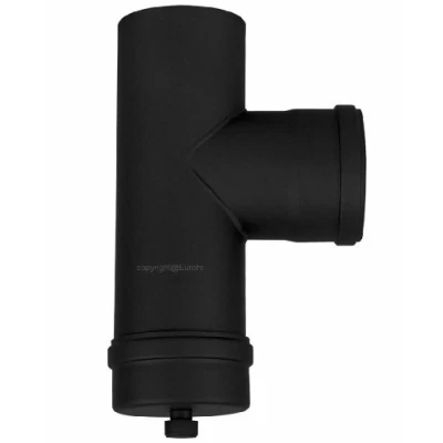 Imagen de FIREFIX Tubo de estufa pellets R80/V acero 1,2 mm grosor, 80 diámetro, conector en T con tapa limpieza, para estufas y Senotherm, color negro